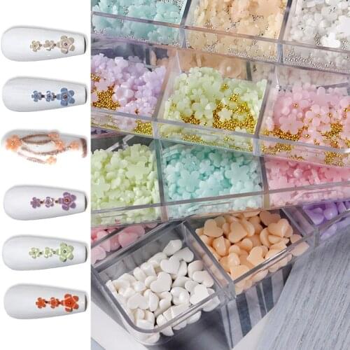 6Girds Color Change Flowers Mixed Metal Beads Nail Art Decorations Variable Color Manicure Design Nail Accessories (3mm+6mm) DIY