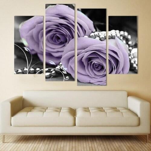 Modern Purple Rose Flower Canvas Art Home Decoration Spray Printed Rose Flower Wall Picture For Living Room Painting On Canvas