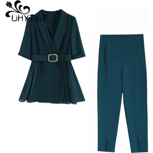 UHYTGF New autumn two piece set women fashion solid color slim sport costumes for women Cropped trousers elegant suit female 950