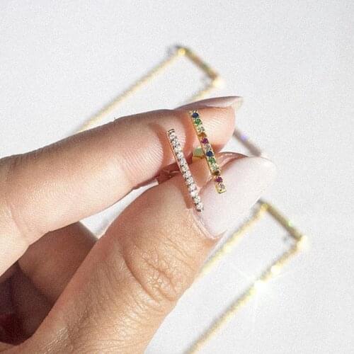 Womens Fashion Colorful rainbow cz bar fine 925 sterling silver climber Earring beautiful Jewelry 2019 New mini cz Stud Earring