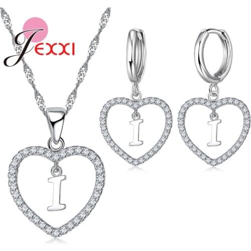 New Arrval Love Heart Jewelry Sets Fashion Hollow Design 925 Sterling Silver Letter Shape Women Necklace/Earrings Set
