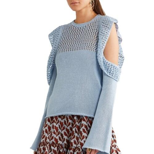2017 Fall Women Cut Out Long Sleeve Sweaters Off Shoulder Pullover Ruffles Knitwear Jumpers Knitted Sweaters