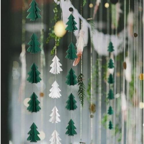 1Set 2.5M 3D Mini Christmas Tree Paper Garlands String Party Banner Pull Flower Flags DIY Christmas Decorations For Home Decor