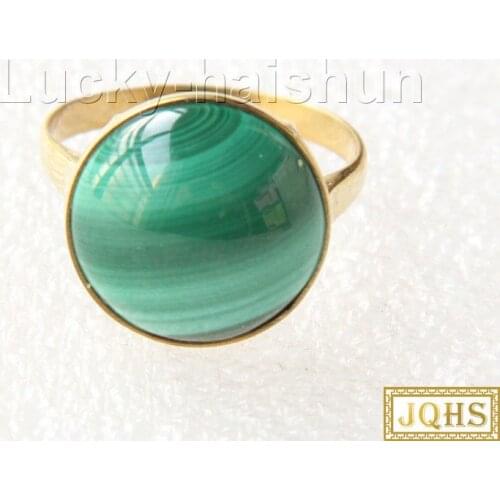 AAA 100% natural 15mm green malachite Rings 925s silver filled gold 7# j10040