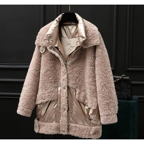 2020 Real Sheep Shearling Fur Coat Female Korean Down Winter Jacket Women 100%% Wool Coats Chaqueta Mujer MY4057