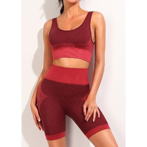 Seamless Stripe Set Workout Clothes Women Fitness Sports Wear Push Up Sports Bra High Waist Sport Shorts Leggings Set