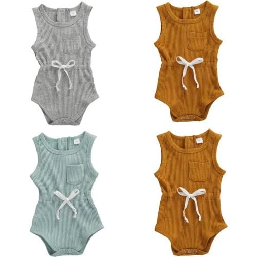 Citgeett Summer 0-24M Newborn Baby Girls Rompers Solid Sleeveless Belt Jumpsuits Rompers Summer Clothing