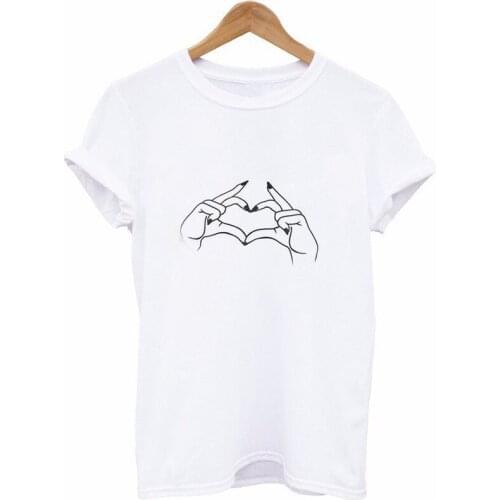 Two hand gesture Heart printed t-shirt 100% cotton short-sleeved round neck loose love graphics top tees t shirt for girl friend