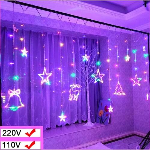 3.5M 220V LED Star Lamp Christmas Garland String Lights Fairy Curtain Light For Home New Year Party Bar Wedding Holiday Decor