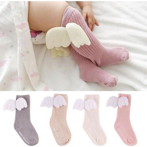 1 Pair 0-4 Y Baby Girls Knee High Socks Angel Wing Summer Autumn Socks Kids Toddler Candy Color Soft Sock Childrens Leg Warmers