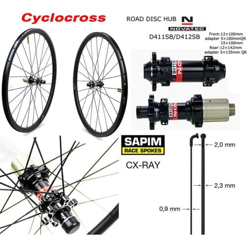 HULKWHEELS Novatec D411 D412 Hub Center Lock Or 6 Bolt Carbon Cyclocross Wheel Gravel Bike Disc Wheelset With Sapim CX Ray Spoke