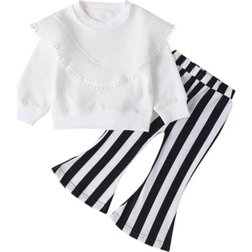 European Children Girl 2pcs Clothes Sets Cultivate Oneself Long-Sleeves Autumn Spring Solid Daily Leisure Tops Pants