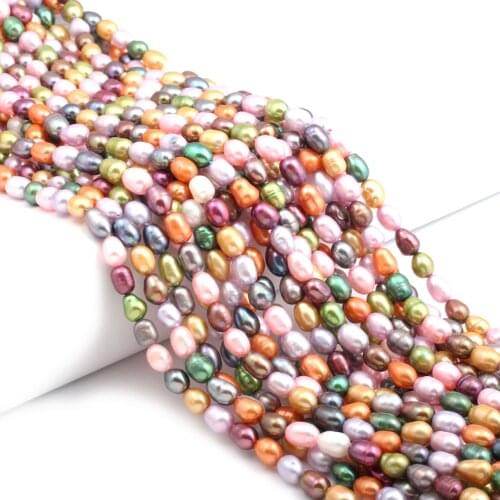 Natural Freshwater Pearl Rainbow Rice-shaped Loose Round Beads For Jewelry Making DIY Bracelet Earring Necklace Accessory