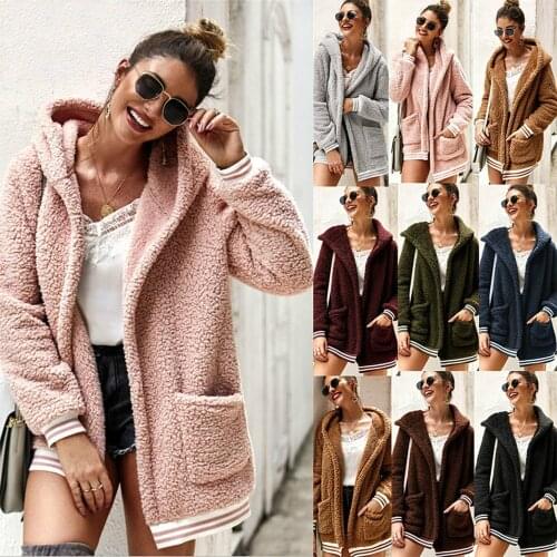 Women Winter Arrival Cotton Fluffy Long Sleeve Jacket Ladies Warm Outerwear Cardigan Coat Turn-Down Collar Outwear Jacket