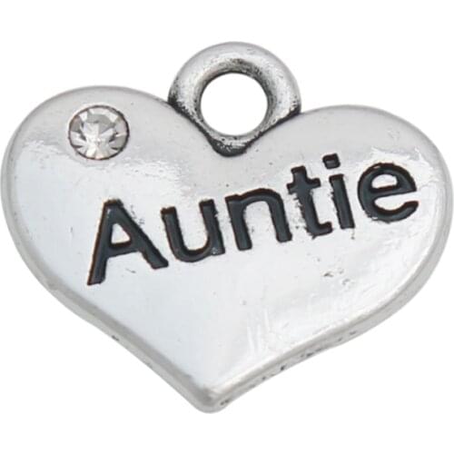 RAINXTAR Fashion Heart Shape Alloy Auntie Message Charms Double Side Family Charms 15*17mm 50pcs AAC1932