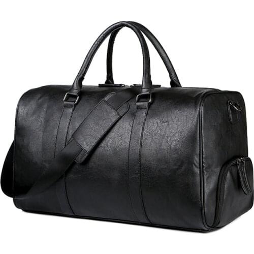 European and American mens leather travel bag, retro handbag, large-capacity one-shoulder messenger with shoes, fitness luggage