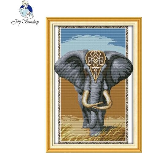 Joy Sunday Elephant King Counted 11CT 14CT Cross Stitch DIY Printed Cross Stitch Kits Embroidery For Home Wall Decor Needlework