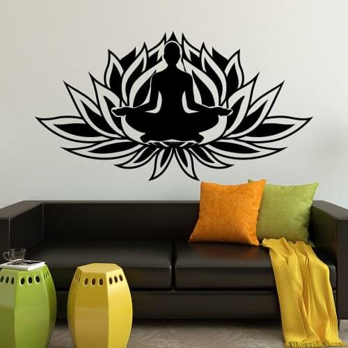 Yoga Lotus Wall Decals Yoga Gym Studio Decor Buddhism Relax Vinyl Wall Sticker Removable Home Bedroom Room Decoration Mural Z616