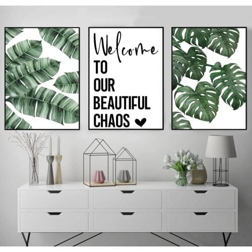 Green Leaves Poster Print Plant Modern Family Simple Wall Art Black White Quote Picture Canvas Painting Living Room Home Decor