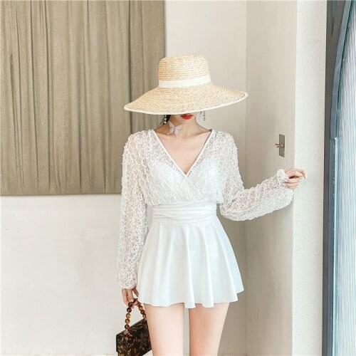 2021 New Korea Style One Piece Swimsuit Skirt Women Solid Swimwear Monokini Push Up Swim Suit Black Trikini Pad Bathing Suit