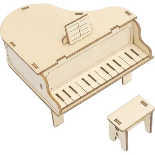 Educational 1 Set Superior Texture Wooden Piano Music Box Toy Kit Easy-operating Piano Box Toy Easy-assembled for Student