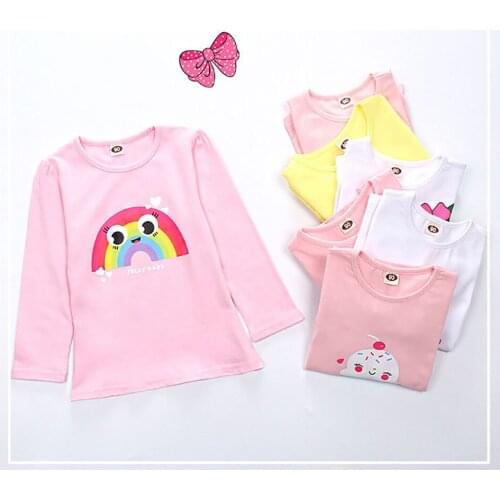 Girls Clothes Cute Fashion Cartoon Print Girls Spring Cotton Unicorn Outfit Tops Long Sleeve Kids T-shirt Casual Costume