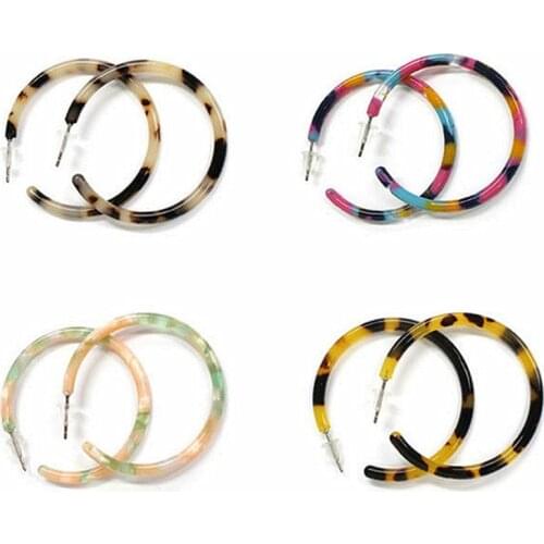 UJBOX Factory Wholesale 30mm & 40mm Leopard Circle Acetate Earrings Hoops Geometric Round Acetic Acid Hoop Earrings E488