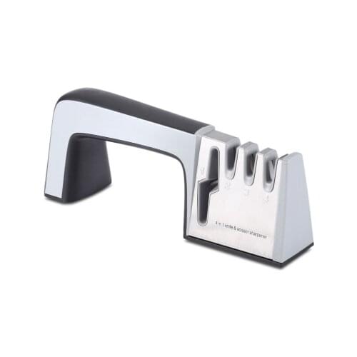 RISAMSHA Unique Cutting 4 in 1 Stainless Steel Knife Scissor Sharpener Ceramic Whetstone Hand Tool Shears Scissors