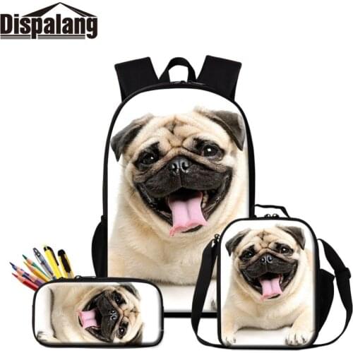 Dispalang High Quality Sublimation Print Boys Knapsack and Lunch Pouch Case Cute Dog Animal Pen Box Backpack Apply to Students