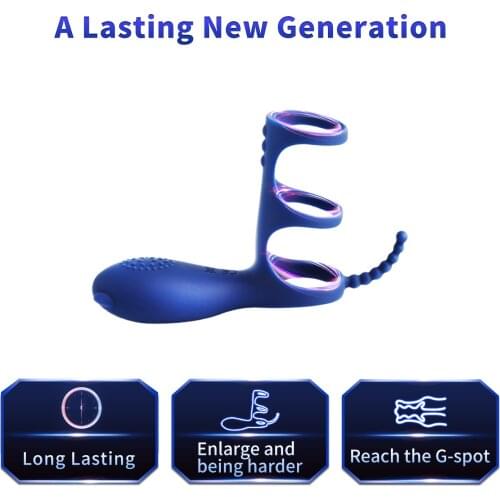 Sex Toy Vibrating Penis Ring with Triple Ring G-spot Vibrator Clitoris Stimulator Delay Spray Erection Ring for Men or Couple