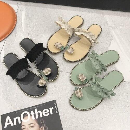 Womens slipper pearl Pineapple Ladies shoes fashionable sweet lovely girls student outside flat round toe women casual shoes z