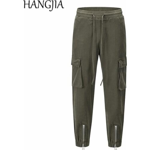 Heavy Industry Washed Distressed Bottom Zippers Feet Multi-pocket Joggers Pants Mens Streetwear Trendy Casual Cargo Sweatpants