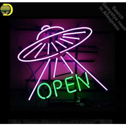 UFO Open Neon Signs Handcrafted Neon Bulbs Glass Tube Decorate Windows Room Display beer Bar Pub sign outdoor Advertise for sale
