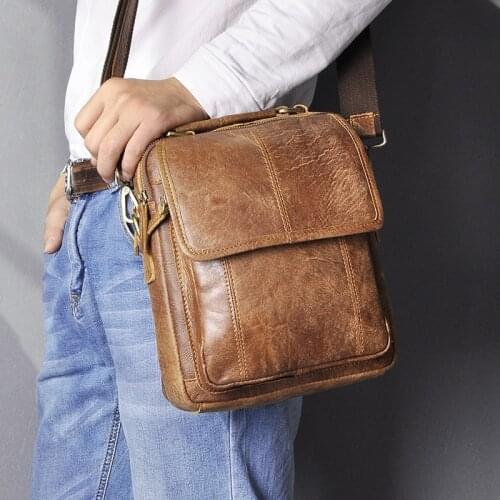 Vintage Quality Leather Male Casual Messenger bag Satchel Design Crossbody One Shoulder bag School Book Bag For Men 8825