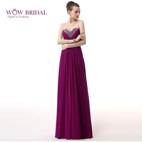 Wowbridal Elegant Long Prom Dress 2021 Sweetheart Strapless Sequins Beaded Crystal Embroidered Chiffon A-Line Ruched Party Dress
