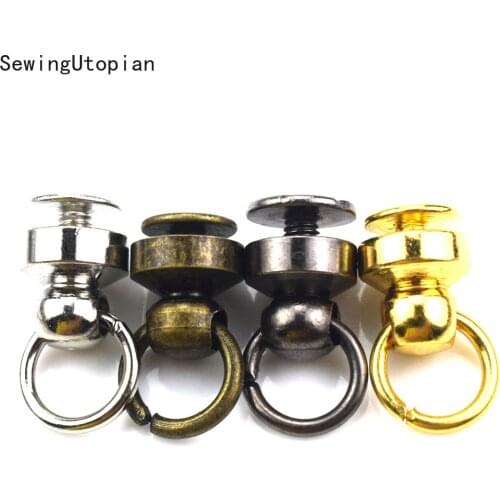 10PCS Pure Brass Rivet Studs Screw DIY Leather Craft Solid Brass Rivet Back Round Head Ring Spiles Leathercraft Brass Punk Spots