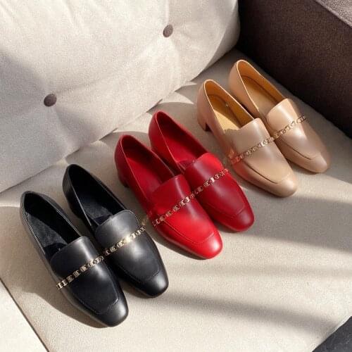 Womens shoes new fashion leather outsole loafers wild casual chain thick low-heeled womens shoes fashion closed single shoes