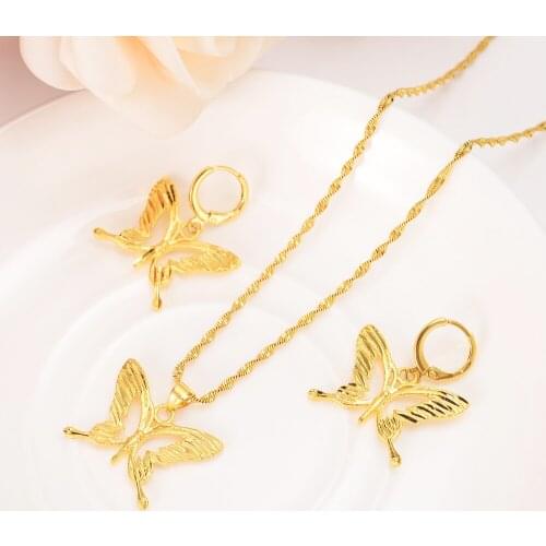 Gold Dubai PNG Butterfly vintage dangle Earrings Necklace Jewelry Sets for Women Girls Jewelry Wholesale accessories best gift