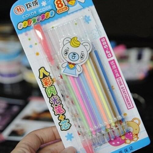 1pen +8 Refill/set watercolor chalk gel pen diy decoration for album color Highlighter pens set korean stationery school suplies