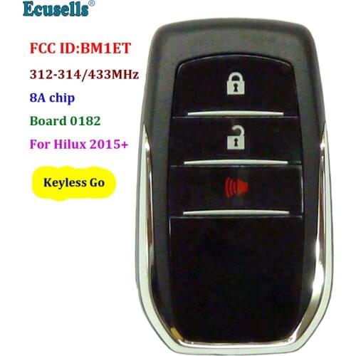 2+1 Buttons Smart Keyless Go Remote Car Key Fob for Toyota HILUX 312-314MHZ 433MHz 8A Chip FCC ID:BM1ET Board 0182