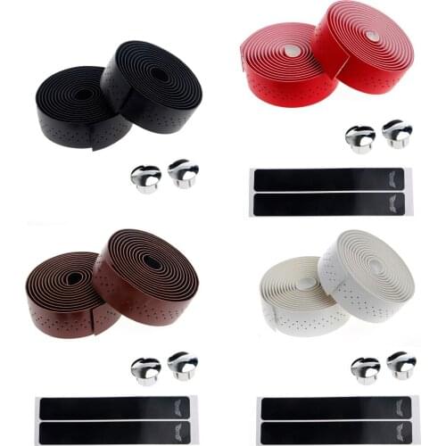 2x Bike Cycling Road Bike Sports Handlebar Tape Faux Leather Wrap +2 Bar Plug
