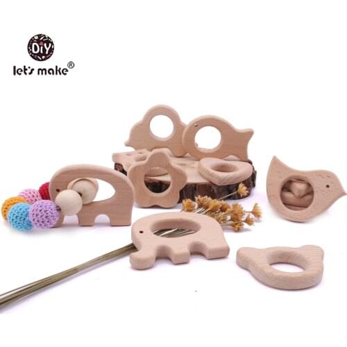 LetS Make 5Pc Baby Wooden Teether For Newborn Gift Beach Wood Teething Toys Pendant Crib Mobile Rattle Wooden Baby Teether