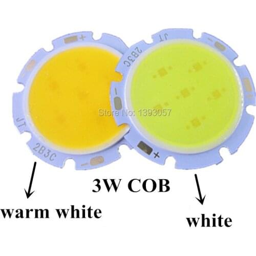 50PC/lot 3W COB LED Light Round Super Bright Light Lamp Bulb White/Warm White Free Shipping