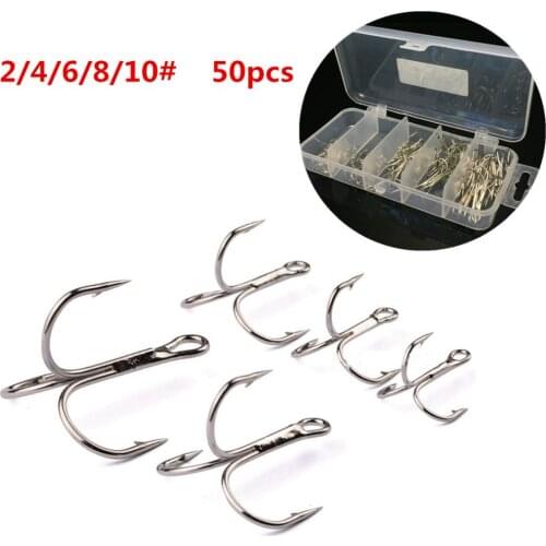 50PCS Fishing Hooks High Carbon Steel Treble Hooks Fishing Tackle Fishing Equipment 2/4/6/8/10