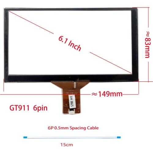 6.1inch Car Radio Carpc Capacitive Touch Screen 148*82mm 149*83 mm 6pin GT911