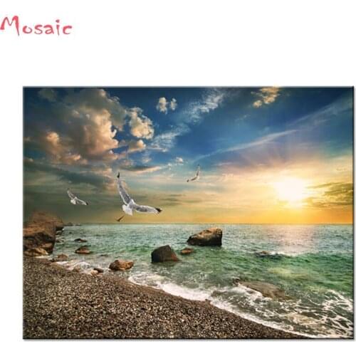 Diamond Mosaic Full Square Drill 5D DIY Diamond Painting sea beach paintings of seagulls Picture Of Rhinestone Home Decoration
