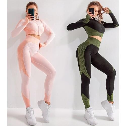 Barkov Yoga Sets Women Sports Bras Long-Sleeved Fitness Shirts Seamless Leggings Sportswear Running Gym Clothing Yoga Suits