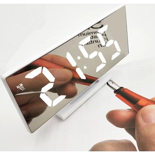 Digital Alarm Clock LED Mirror Clock Snooze Display Time Bedroom Bedside LCD Light Table Desktop USB Cable Reloj Despertador