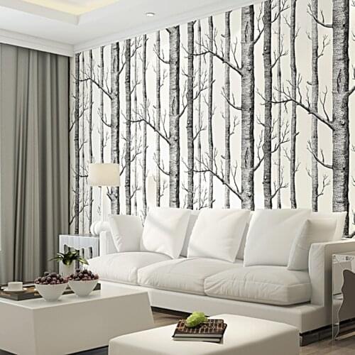 Black White Birch Tree 3D Wallpaper for Bedroom Modern European Design Living Room Wall Paper Roll Rustic Forest Woods