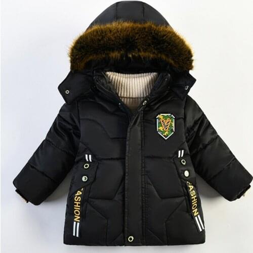 2021 childrens winter new hooded cotton-padded jacket with velvet thickened boy jacket and young children European and American